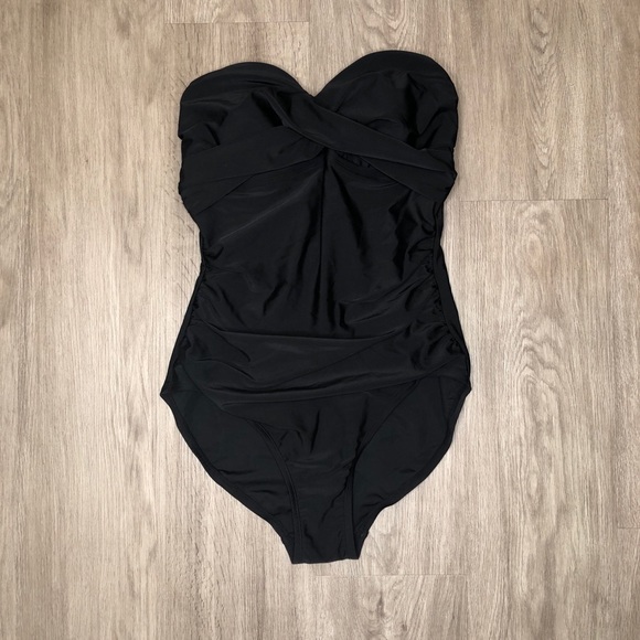 Merona Shirred Bandeau One Piece Swimsuit Black - Picture 3 of 6